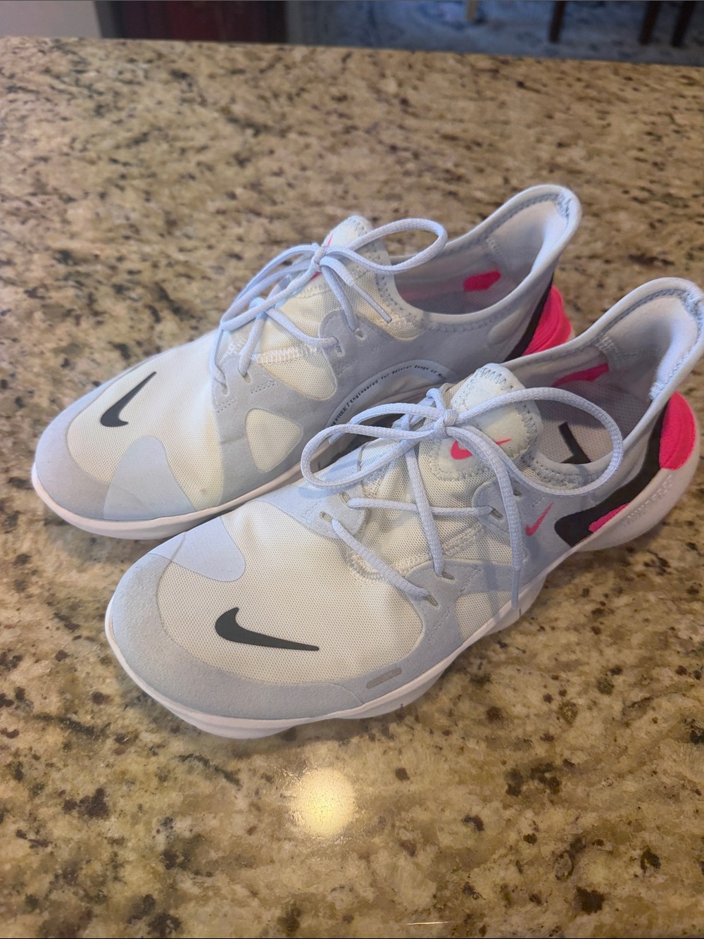 Nike Free White and Pink Women's Sneakers with Black Swoosh